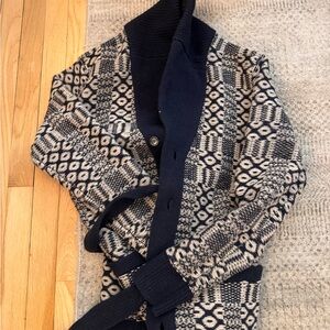 J. Crew Navy and White Patterned Cardigan